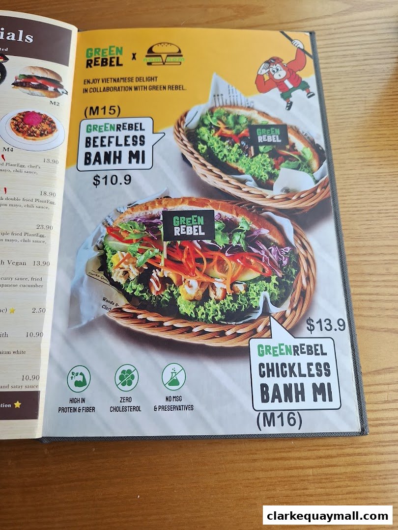 A menu page showcasing Vietnamese Banh Mi options from Green Rebel.