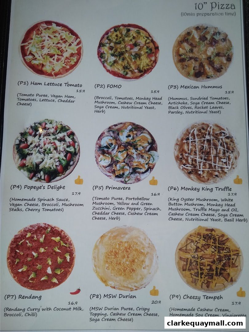 A menu showcasing various 10-inch pizzas with detailed descriptions and prices.