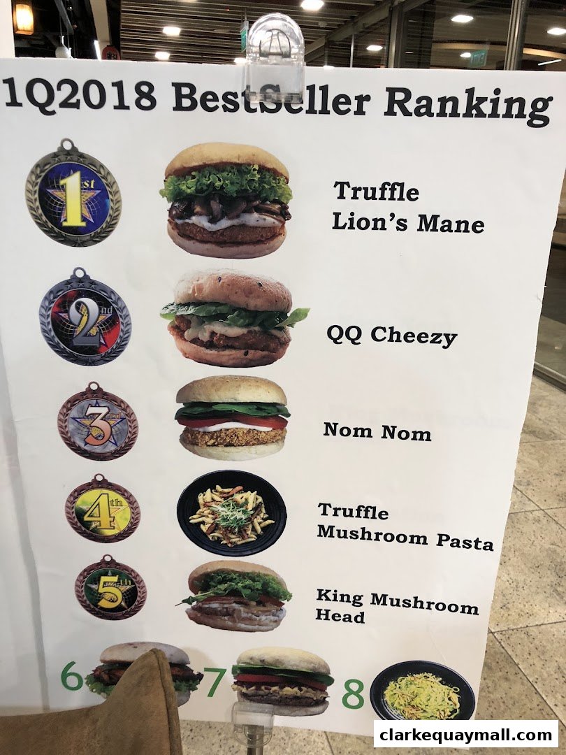 A poster displaying the 1Q2018 bestseller ranking with images of burgers and pasta.