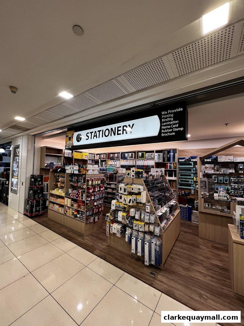 A well-stocked stationery shop with various office supplies and printing services.