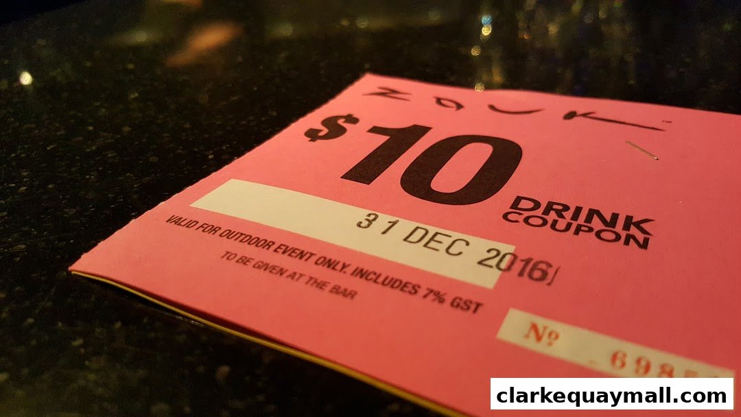 A pink drink coupon for $10, valid for an outdoor event on December 31, 2016.