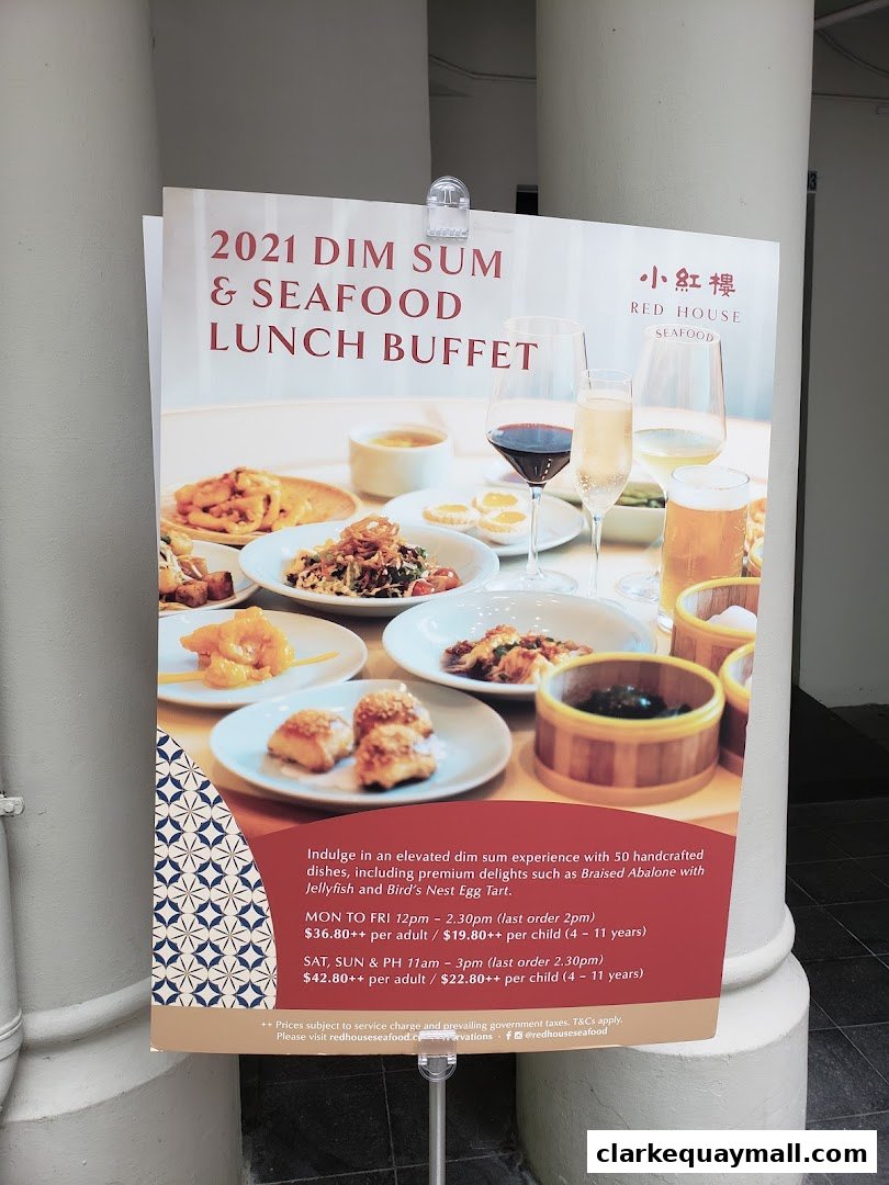 A poster advertising the 2021 Dim Sum & Seafood Lunch Buffet at Red House Seafood.