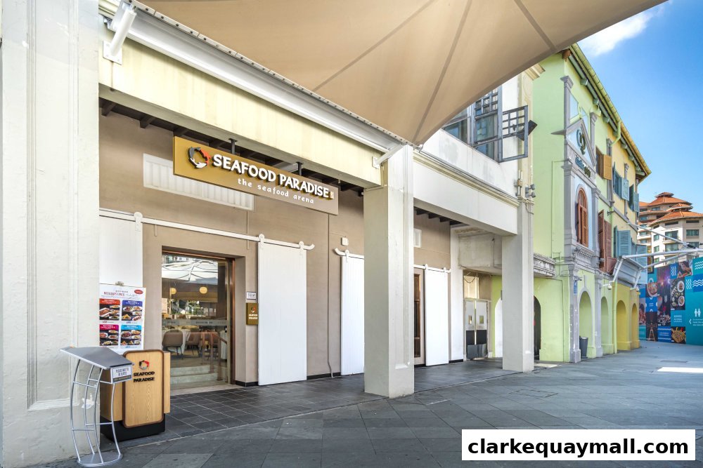 Exterior of Seafood Paradise restaurant with its signage and entrance.