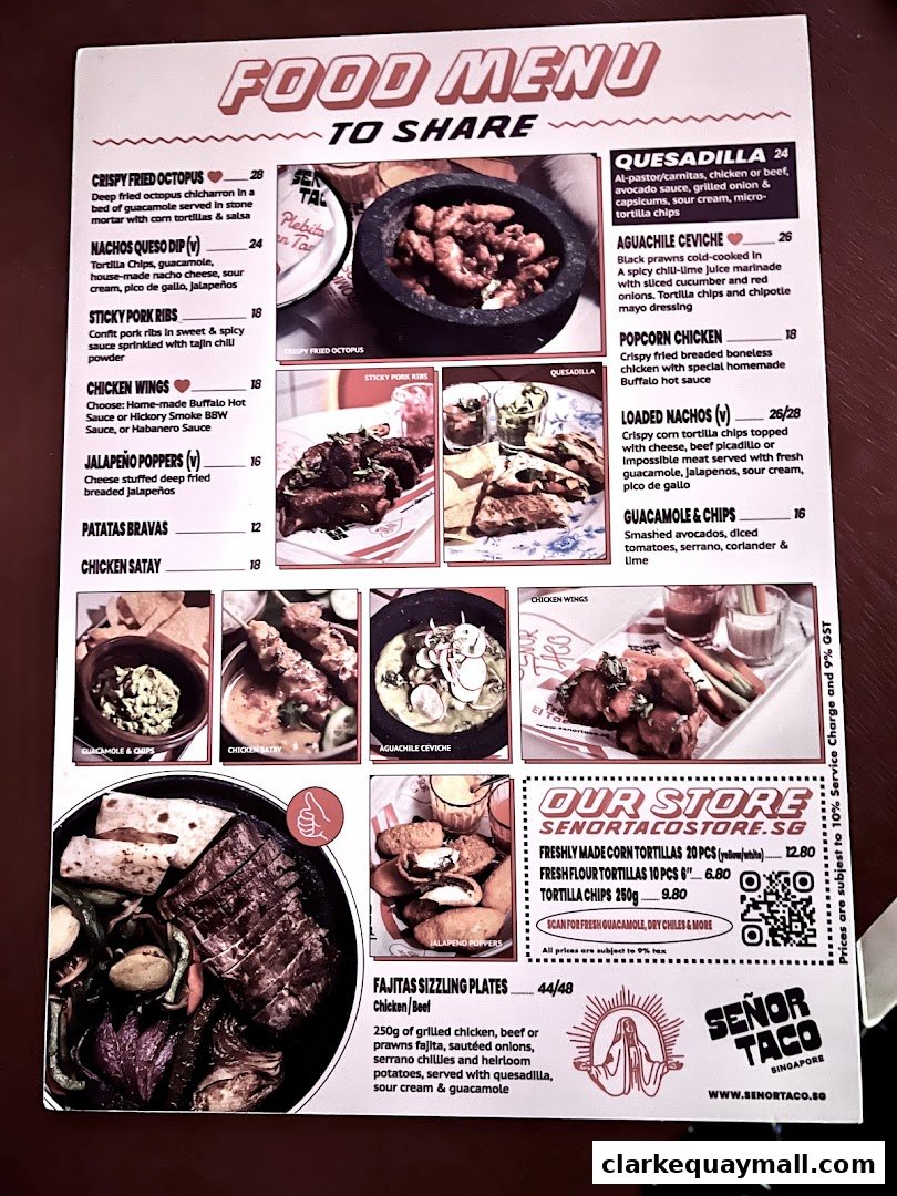 A food menu from Señor Taco featuring various Mexican dishes with accompanying images.