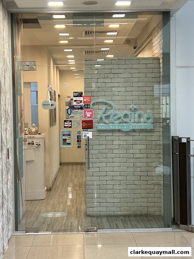The entrance to Regina Hair Removal Specialist, a clean and modern salon.
