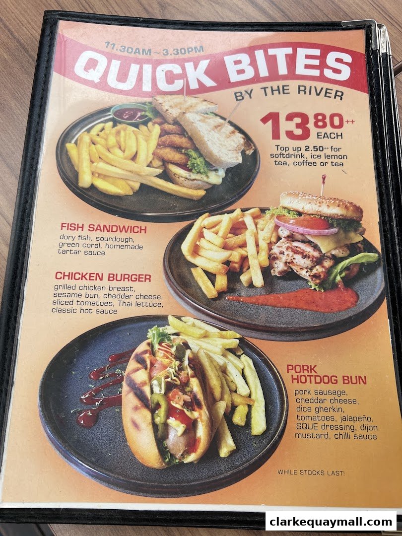 A menu featuring three "Quick Bites" options: Fish Sandwich, Chicken Burger, and Pork Hotdog Bun.