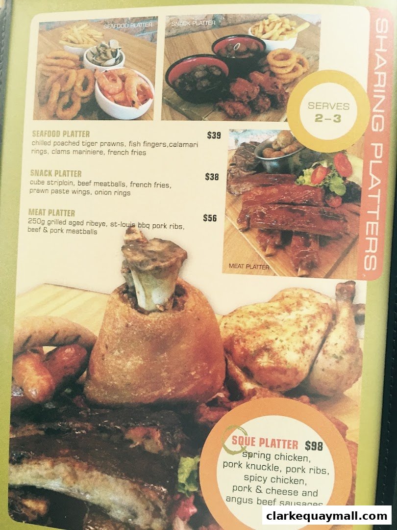 A menu page showcasing various sharing platters with enticing food photography.