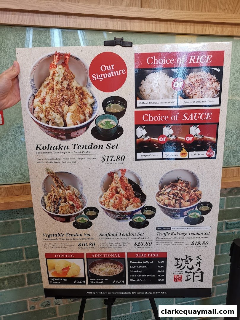 A menu board showcasing various tendon sets with images and prices.