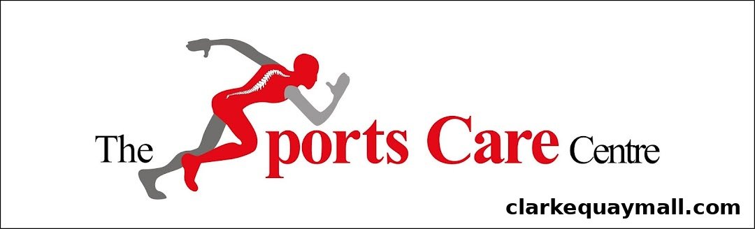 Logo for The Sports Care Centre featuring a stylized runner with a spine graphic.