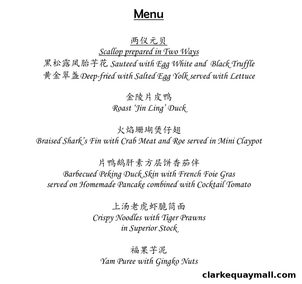 A menu from TungLok Signatures featuring Chinese dishes with English translations.