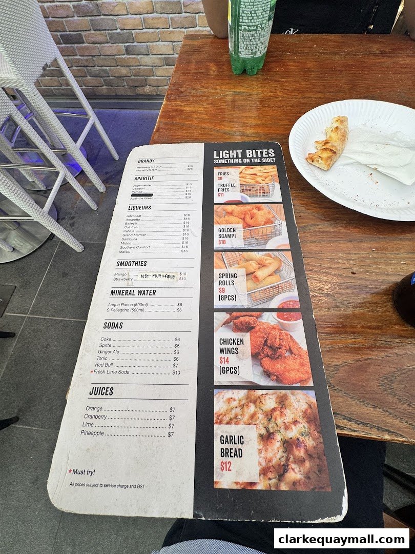 A menu from Verve Pizza Bar showing drinks and light bites with prices and images.