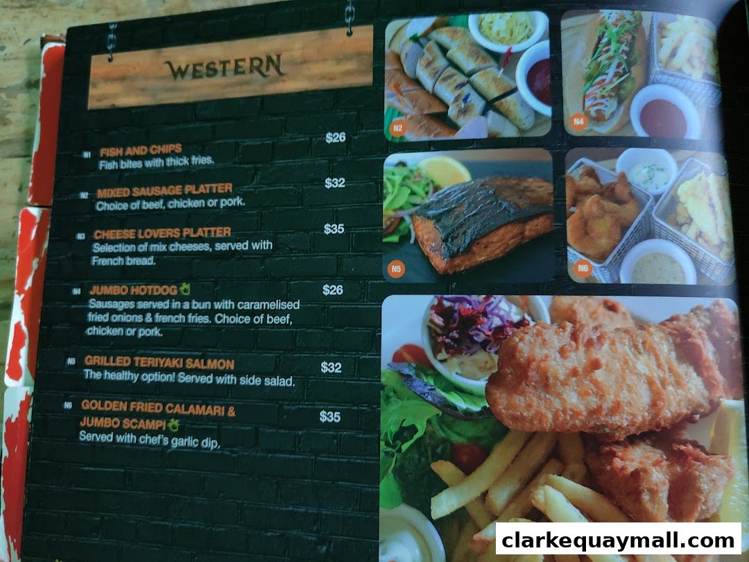 A menu page featuring Western dishes with images and descriptions.