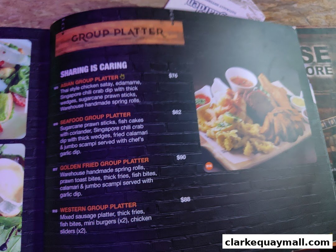 A menu page showcasing various group platters with descriptions and prices.