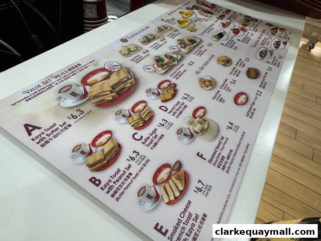 A menu from Ya Kun Kaya Toast featuring value set meals, toastwiches, and traditional desserts.
