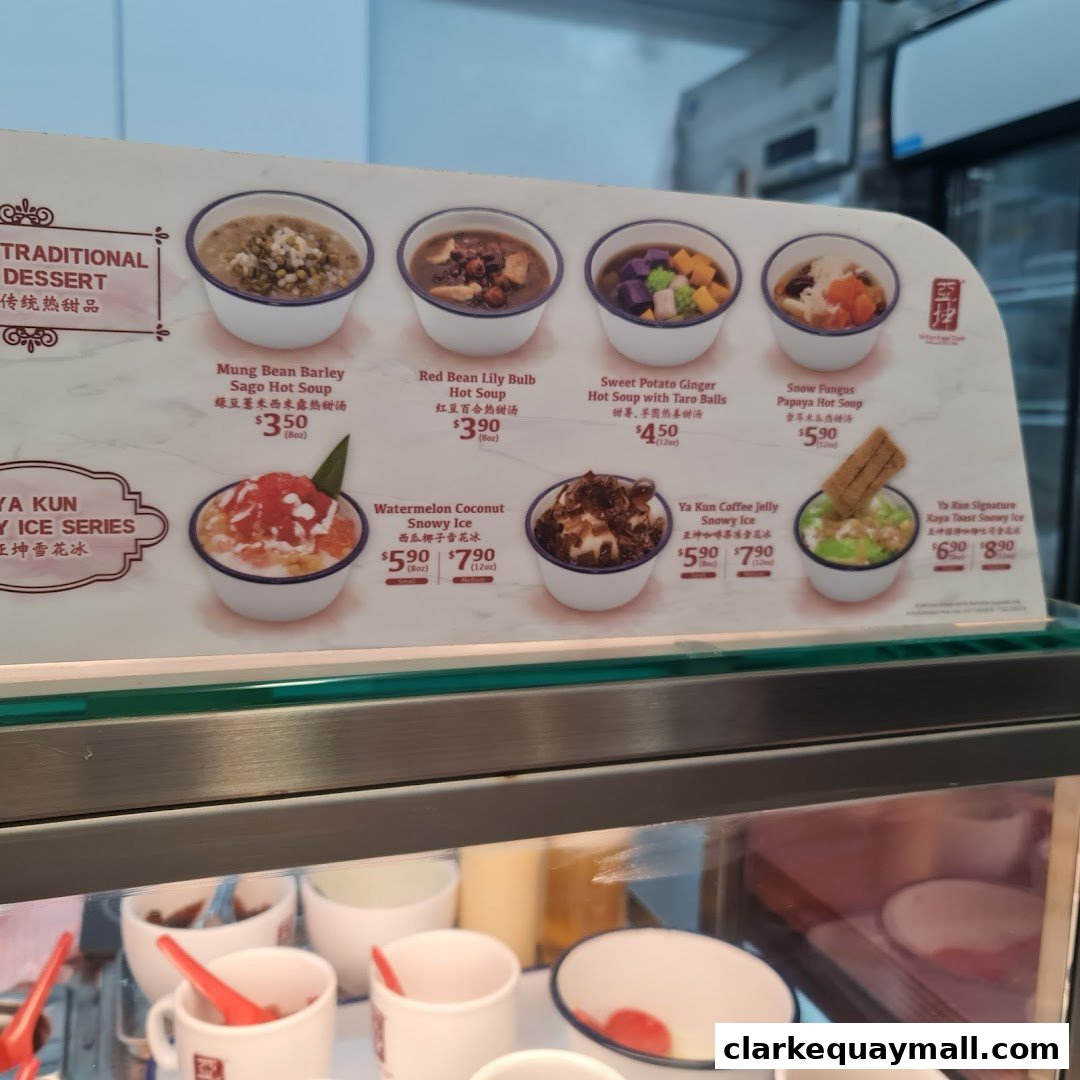 A display of traditional desserts and icy treats from Ya Kun Kaya Toast.