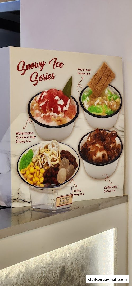 A menu display showcasing the 'Snowy Ice Series' with four different dessert options.