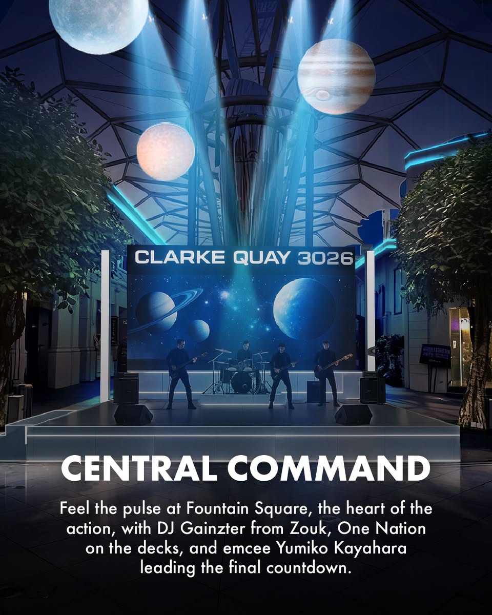 Spectacular drone show illuminating the night sky above Clarke Quay with intricate patterns.